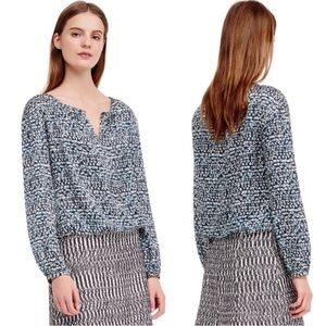 Tory Burch Blue & White Honeycomb Silk Blouse